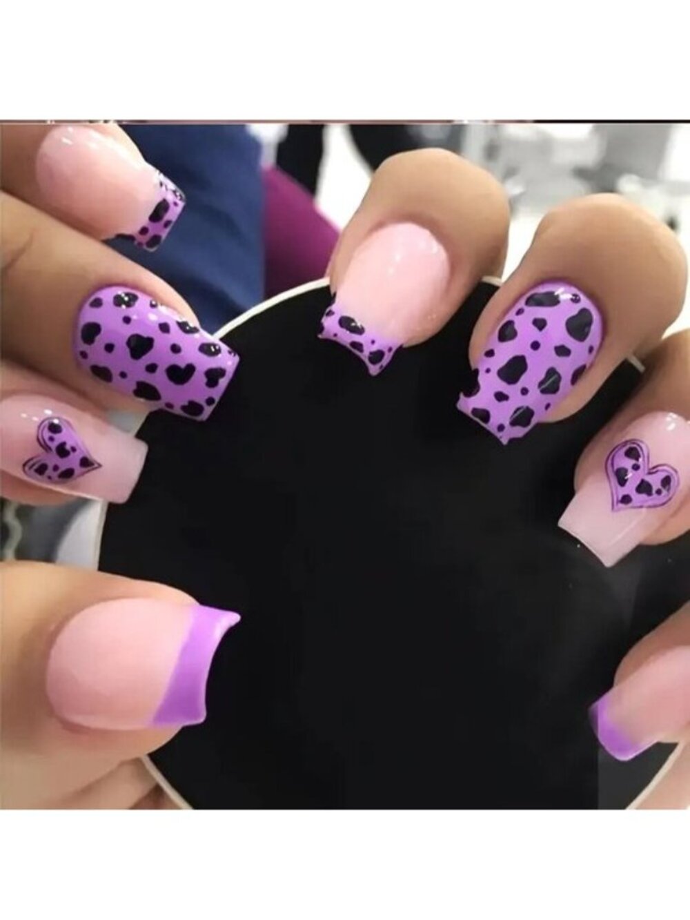 Nails Purple Cow Print Heart Press On 24 Fake Glam Trendy Reusable Leopard Fun